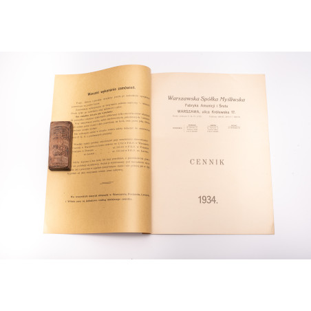 CENNIK. Warszawska Spółka Myśliwska. Fabryka Amunicji i Śrutu, [Warszawa] 1934