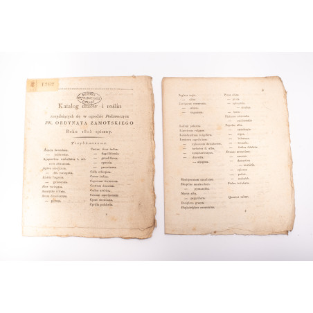 KATALOG DRZEW i roślin znayduiących się w ogrodzie Podzamczym JW. Ordynata Zamoyskiego, [b.m.] nie przed 1815