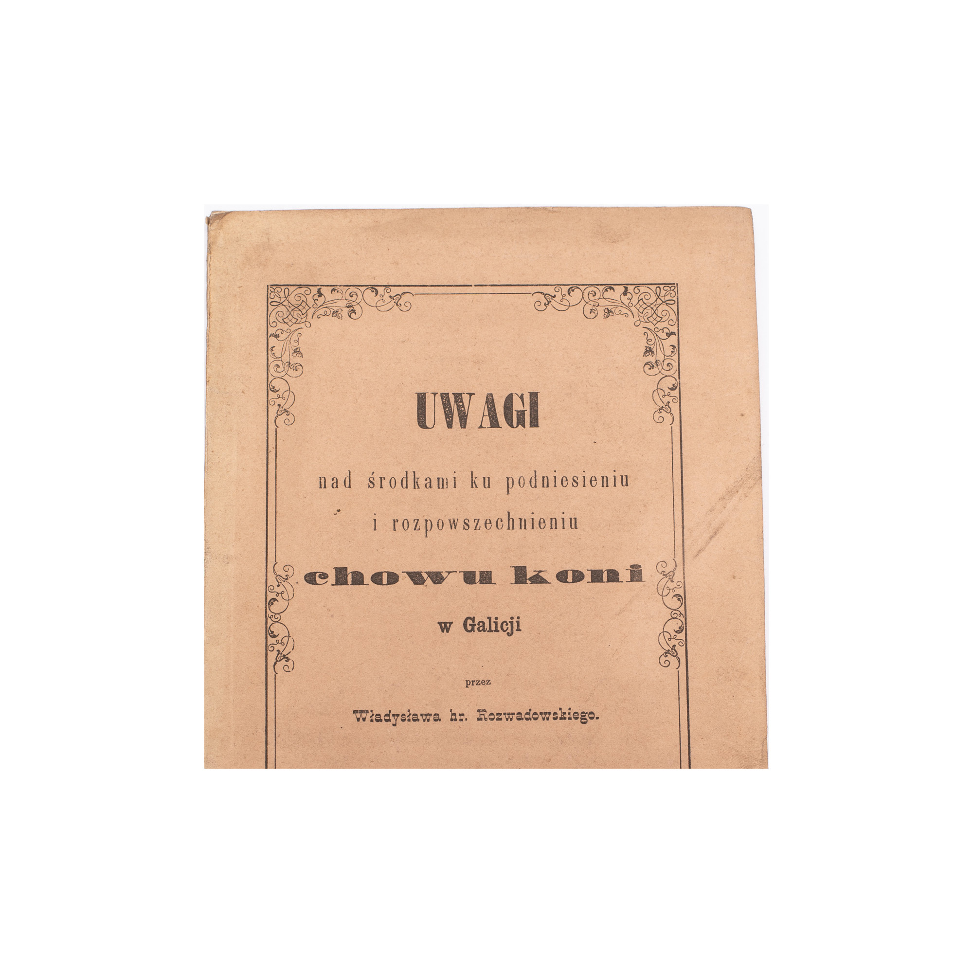 ROZWADOWSKI W. hr., Uwagi nad środkami ku podniesieniu i rozpowszechnieniu chowu koni w Galicji, Lwów 1866