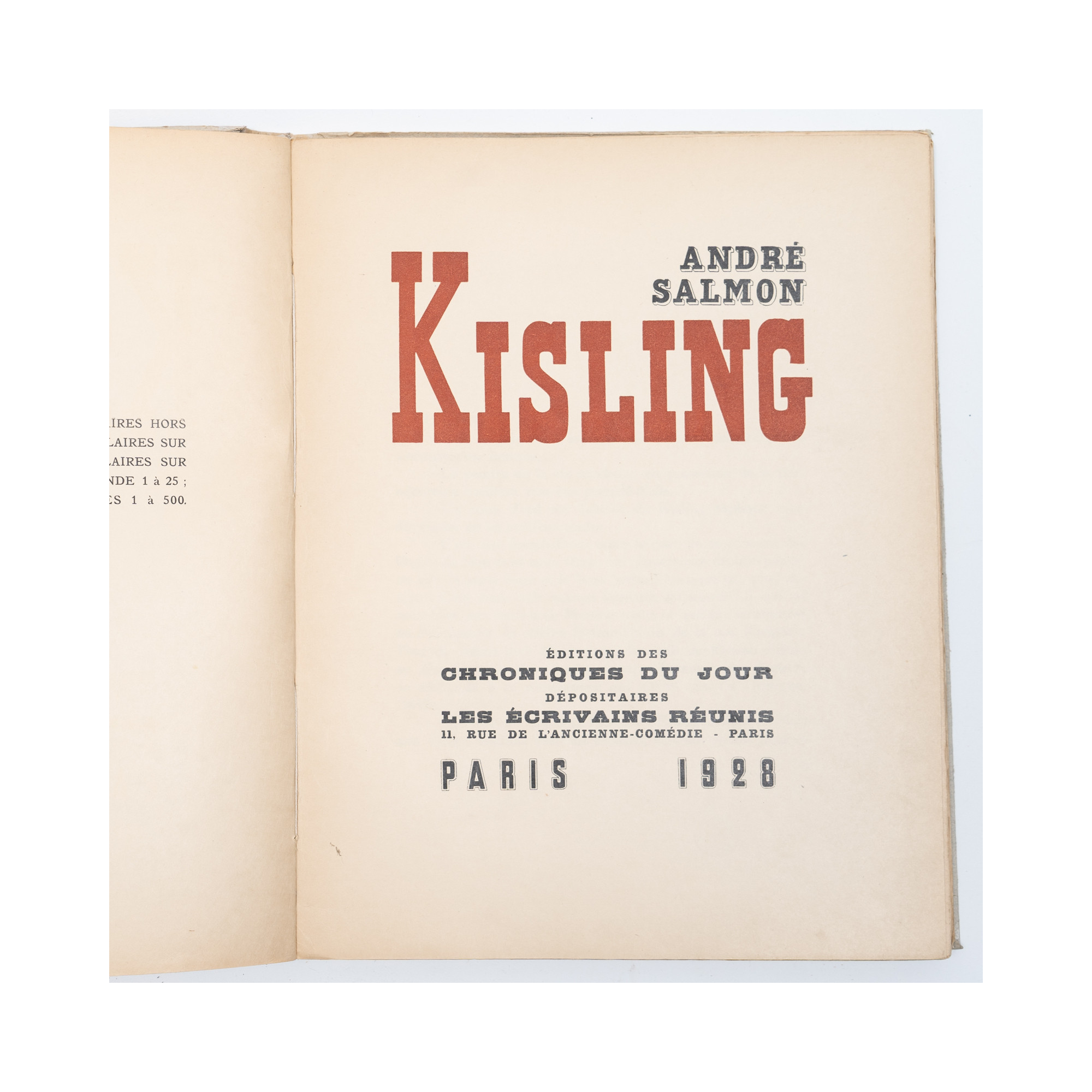 SALMON A., Kisling. Editions des chroniques du jour, Paris 1928