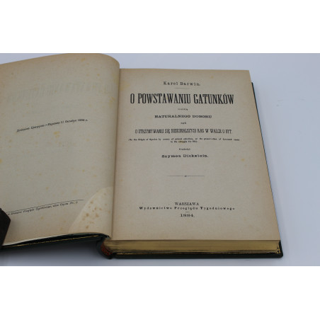 DARWIN K., O powstawaniu gatunków drogą doboru naturalnego, Warszawa 1884-1885