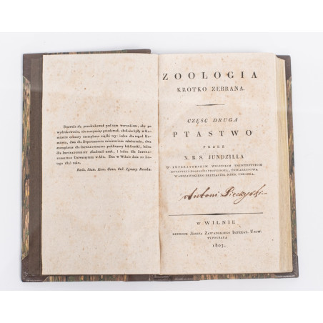 JUNDZIŁŁ B.S., Zoologja krótko zebrana, Wilno 1807-1825