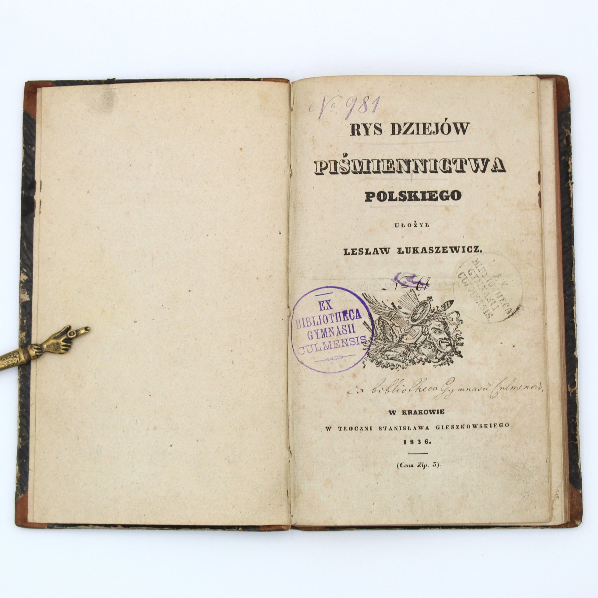 ŁUKASZEWICZ L., Rys dziejów piśmiennictwa polskiego, Kraków 1836