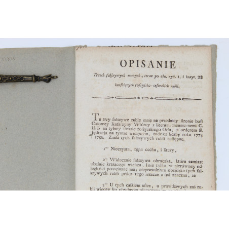 OPISANIE FAŁSZYWYCH RUBLI, Kraków 1798