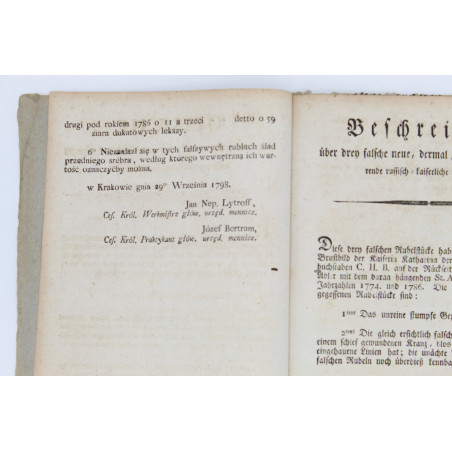 OPISANIE FAŁSZYWYCH RUBLI, Kraków 1798