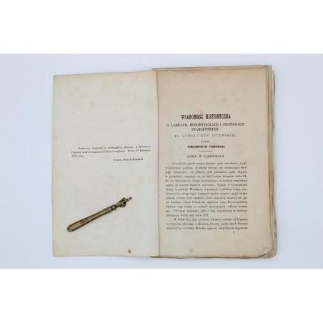 TYSZKIEWICZ K., Wiadomość historyczna o zamkach, horodyszczach i okopiskach starożytnych na Litwie i Rusi Litewskiej, Wilno 1859
