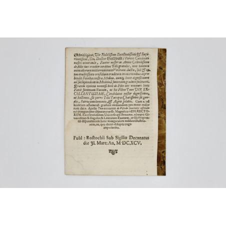 SCHAPER Johann, Ad Disputationem de Viscido Dn. J.Ch.G. / Gedanensis (...) invitat, Rostochii 1695