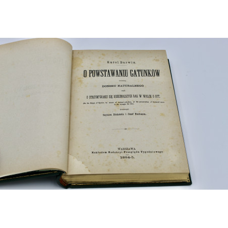 DARWIN Charles, O powstawaniu gatunków [On the Origin of Species], Warszawa 1884-1885
