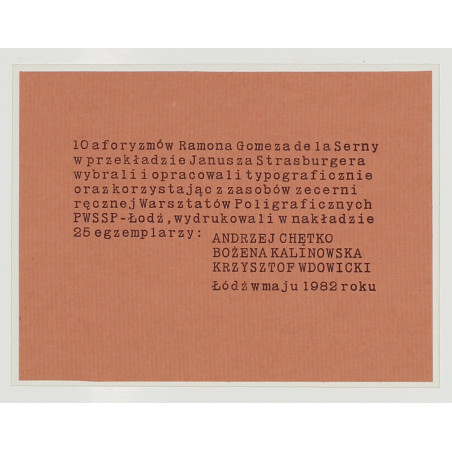 SERNA Ramon, Gregueria, Łódź 1982