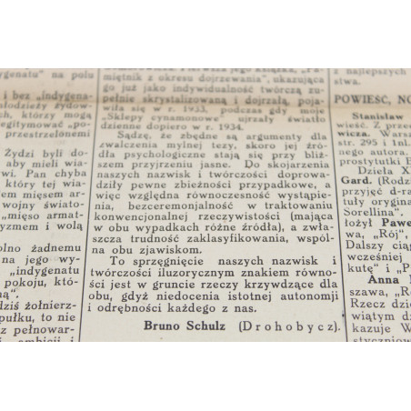 SCHULZ Bruno, Schulz i Gombrowicz, "WIADOMOŚCI LITERACKIE" 1938