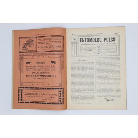"ENTOMOLOG POLSKI", [komplet trzech nr.], Łódź 1910-1911